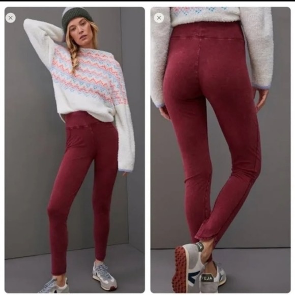 Saturday Sunday Anthropologie NWT Ruthie Wine High Rise Curve Hem Leggings - Picture 2 of 14